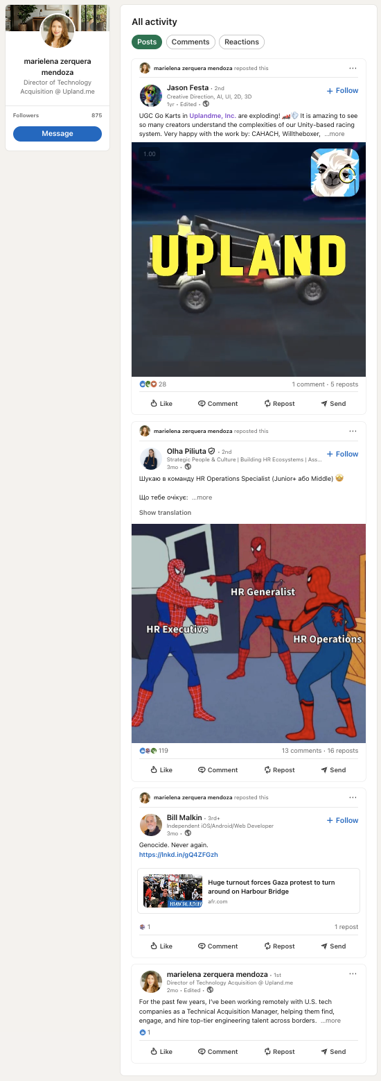 LinkedIn Suspicious Profile Posts